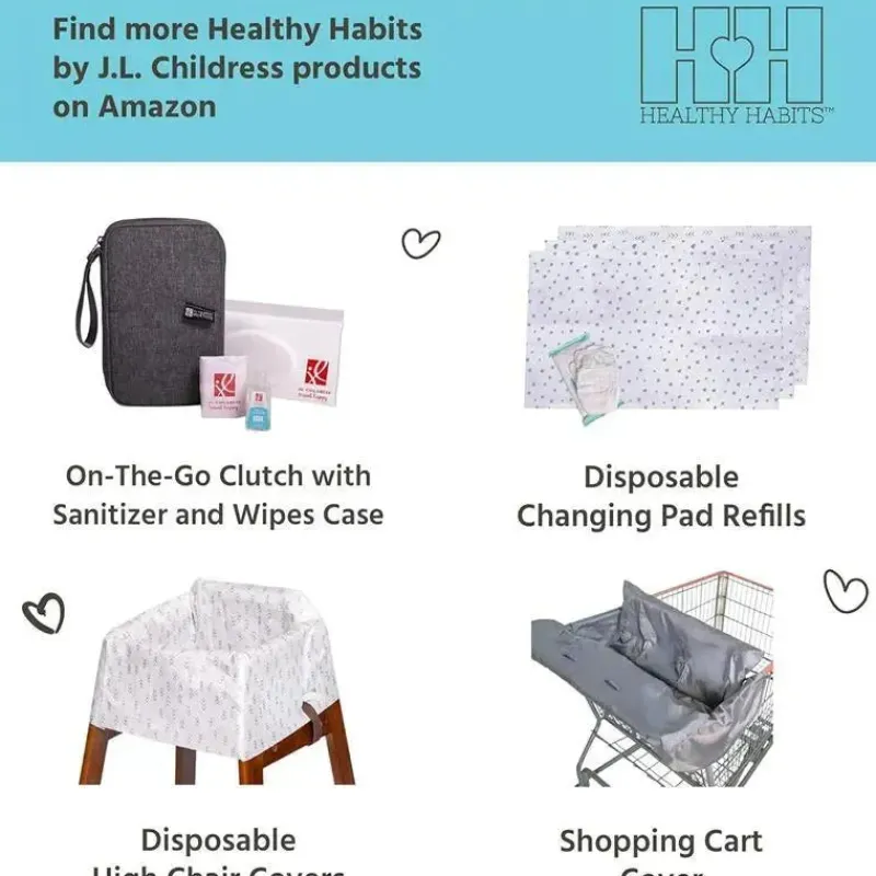 J.L. Childress Changing Pads & Covers*- Healthy Habits, Baby Changing Pad BUNDLE, Extra-Large, Grey