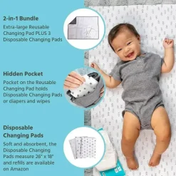 J.L. Childress Changing Pads & Covers*- Healthy Habits, Baby Changing Pad BUNDLE, Extra-Large, Grey