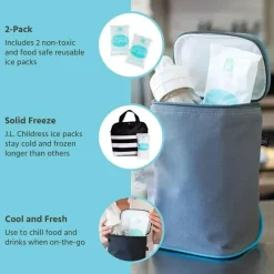 J.L. Childress Breast Pump Accessories*- Reusable Ice Packs, 2-Pack, for Breastmilk, Baby Bottle Bags, and Lunch Bags, 6 x 4