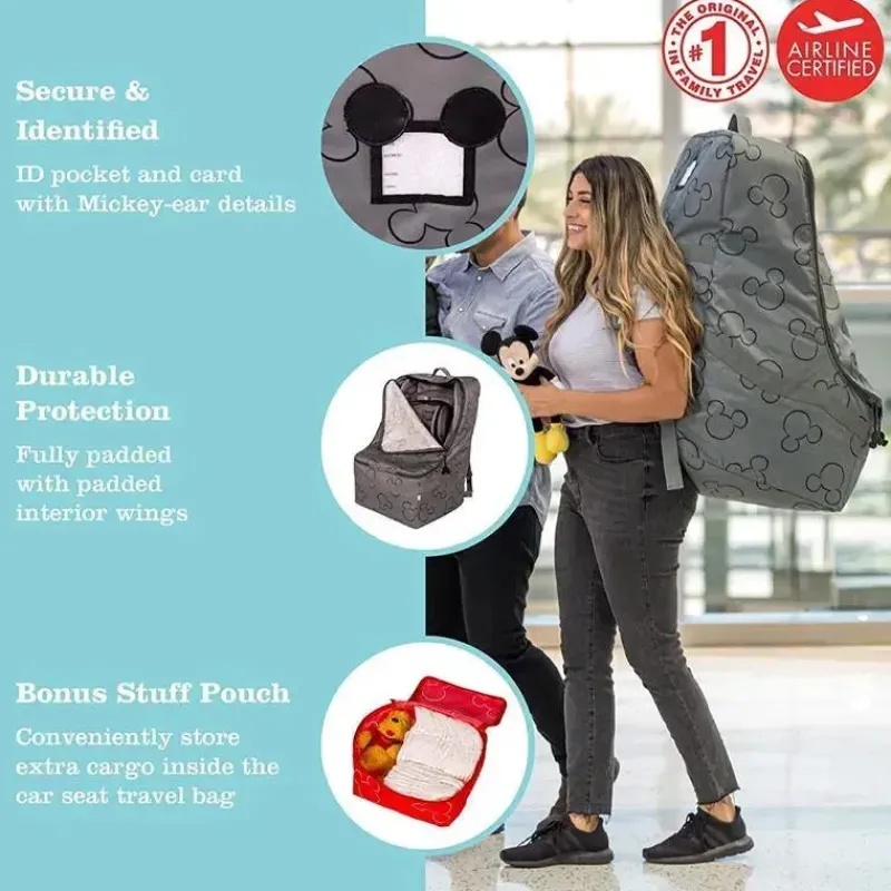 J.L. Childress Mickey & Minnie|Storage & Organizers*- Ultimate Backpack Car Seat Travel Bag, Mickey Grey
