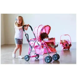 Joovy Dolls Accessories|Dolls*Toy Doll Caboose Tandem Stroller, Pink Dot