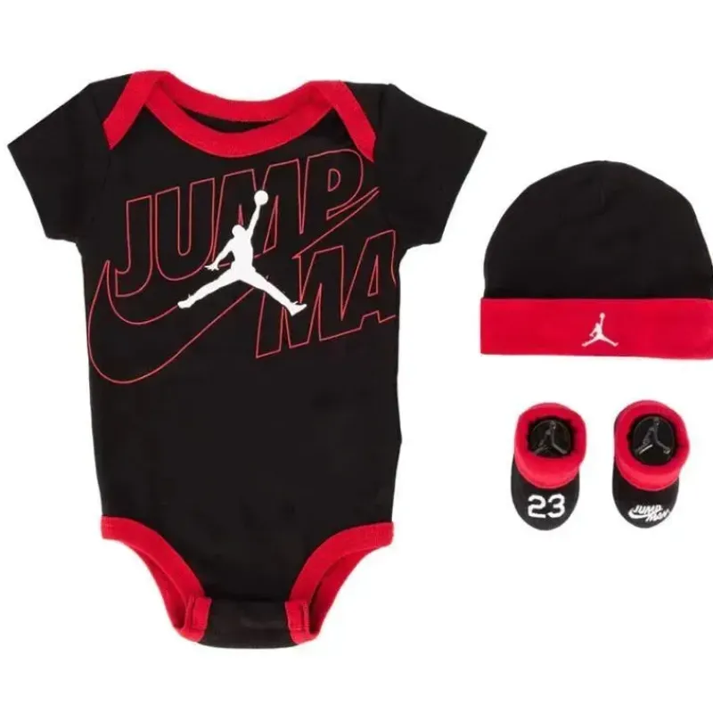 Jordan Baby Athletic*- Baby Boy 3Pk Jumpsuit & Hat & Bootie, Black/Red