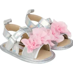 Josmo Baby Shoes*- Laura Ashley Crib Shoes Girl Sandal Silver With Pink Flower