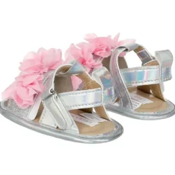 Josmo Baby Shoes*- Laura Ashley Crib Shoes Girl Sandal Silver With Pink Flower