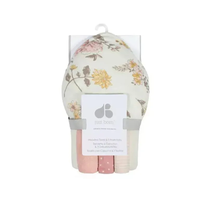 Just Born Baby Bath Towels*- Hooded Bath Towel & Washcloths Set, Vintage Floral