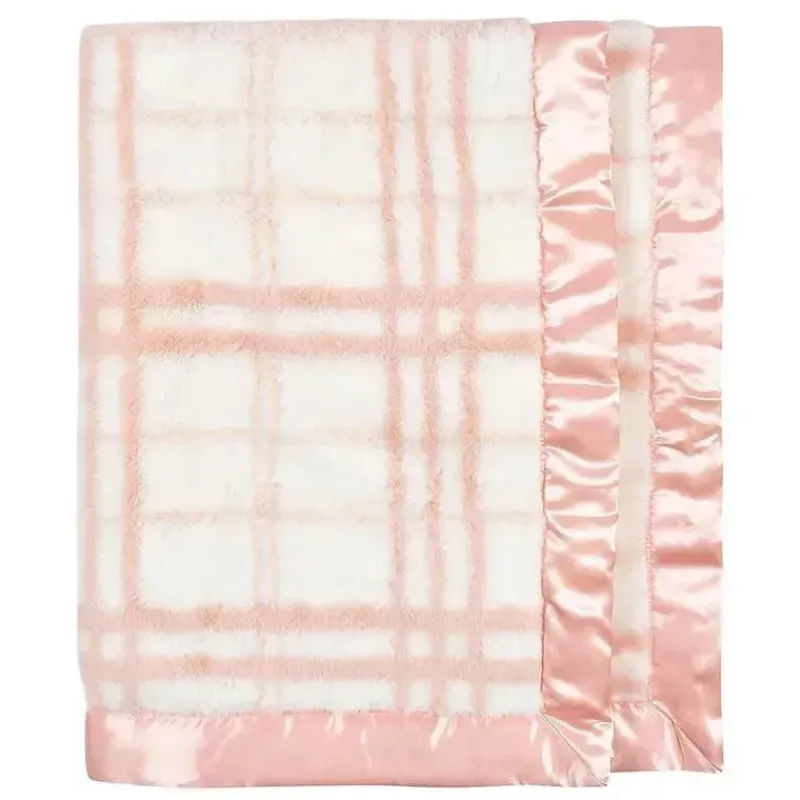 Just Born Blankets & Quilts*- Pink Plush Plaid Baby Blanket