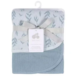 Just Born Blankets & Quilts*- 2Pk Cotton Baby Blanket Boy Blue Leaf
