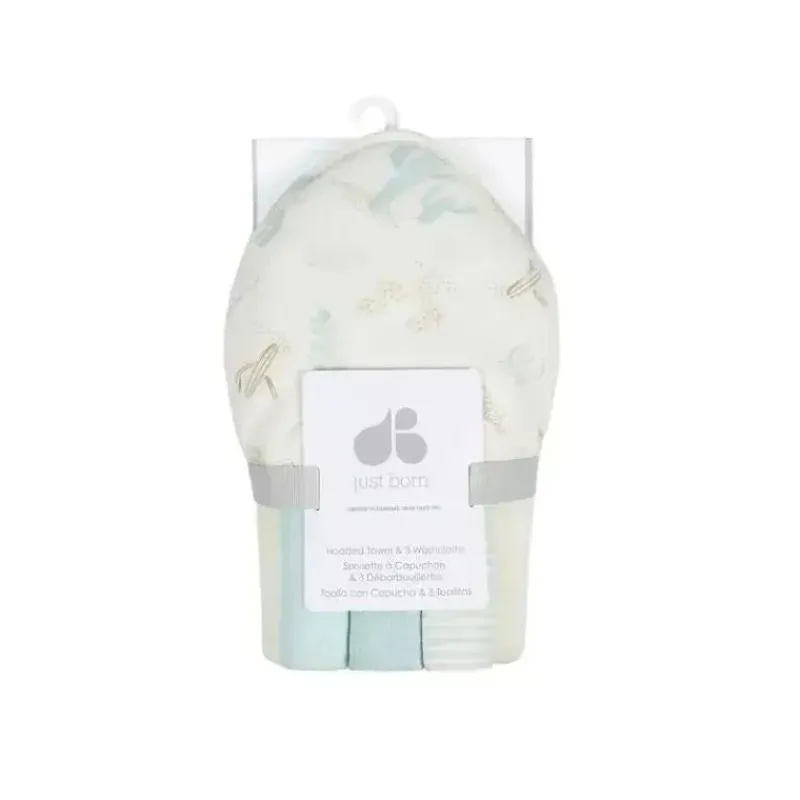 Just Born Baby Bath Towels*- 4Pk Hooded Bath Towel & Washcloths Set, Desert Cactus