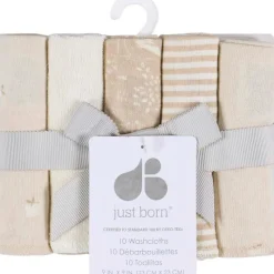 Just Born Baby Washcloths*- 10Pk Knit Terry Washcloths Neutral Tan