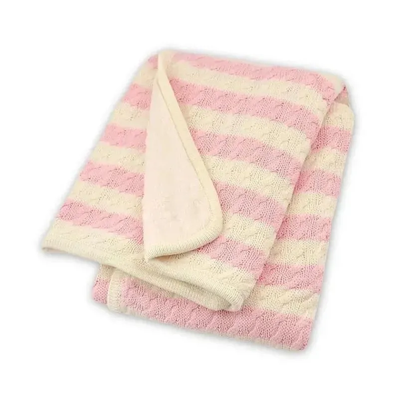 Just Born Blankets & Quilts*- Stripe Cable Knit Blanket, Soft Pink/White