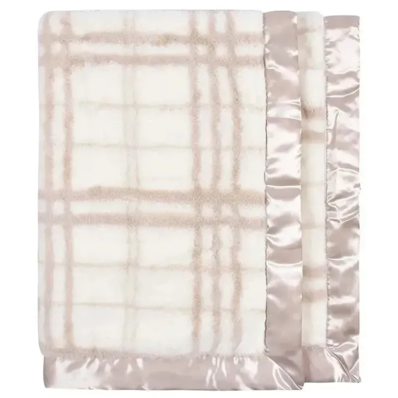 Just Born Blankets & Quilts*- Tan Plush Plaid Baby Blanket