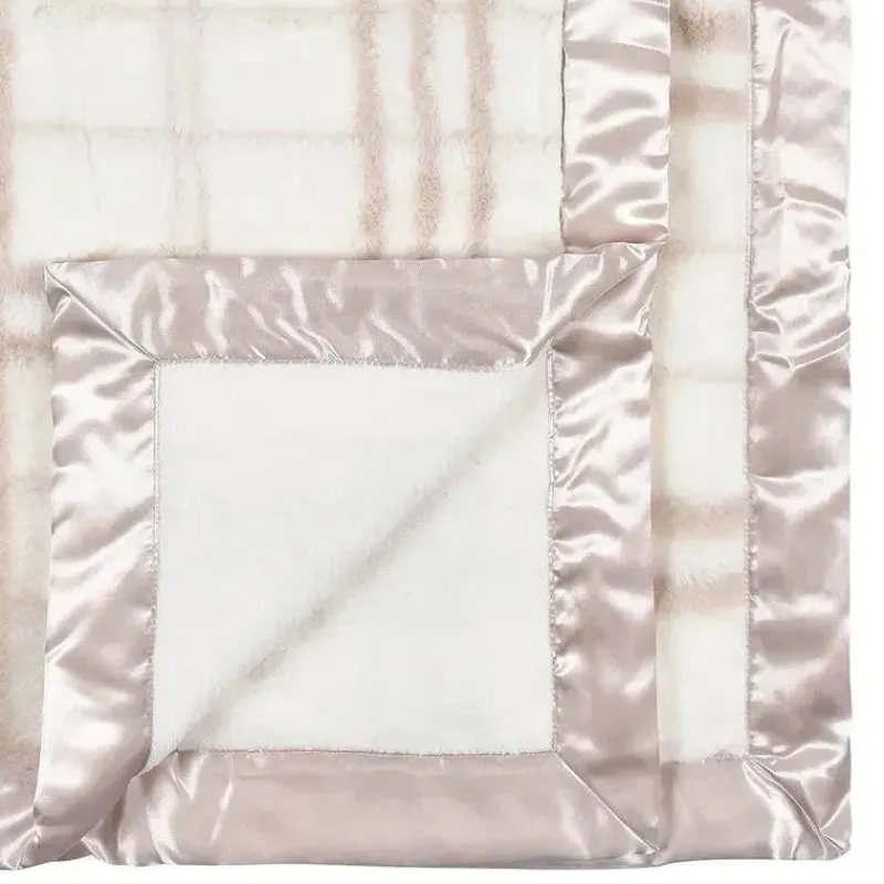 Just Born Blankets & Quilts*- Tan Plush Plaid Baby Blanket