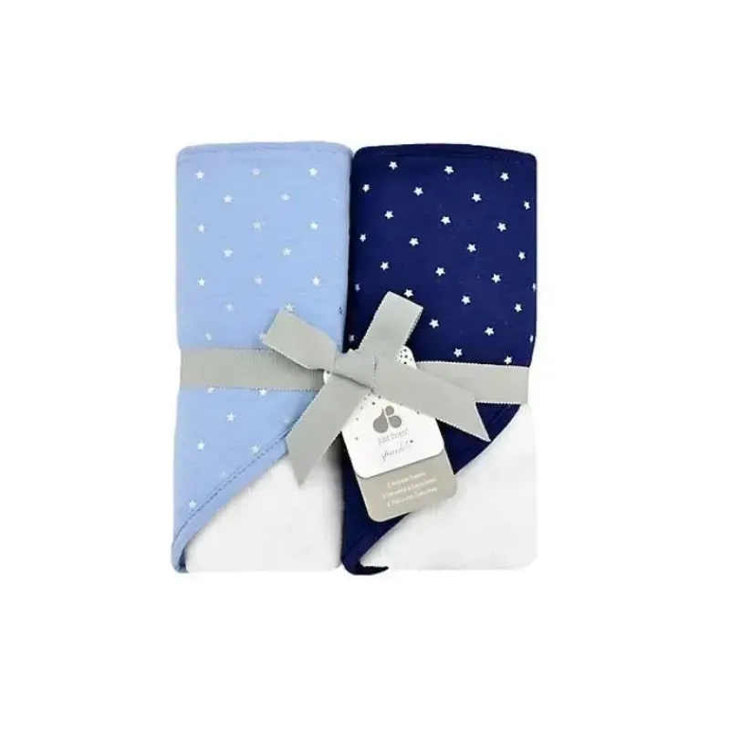 Triboro Soothe Time Baby Bath Towels*Just Born Sparkle Navy Blue & Light Blue 2 Pack Hooded Towel Set
