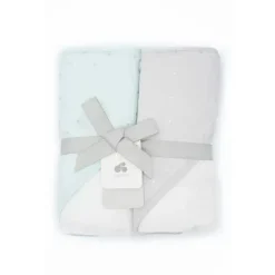 Triboro Soothe Time Baby Bath Towels*Just Born Triboro 2pc Sparkle Mint/Grey Baby Hooded Bath Towels For Boys