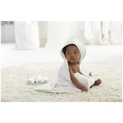Triboro Soothe Time Baby Bath Towels*Just Born Triboro 2pc Sparkle Mint/Grey Baby Hooded Bath Towels For Boys