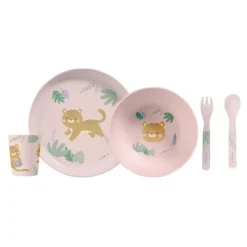 Kalencom Plates & Bowls|Dishes, Utensils & Food Containers*- Jungle Cheetahs 5 Piece Feeding Set, Pink