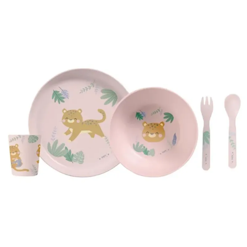 Kalencom Plates & Bowls|Dishes, Utensils & Food Containers*- Jungle Cheetahs 5 Piece Feeding Set, Pink