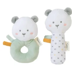 Kalencom Rattles & Teethers*- Sweet & Fun Rattle Ring + Squeaker, Hunter Mint (Set Of 2)