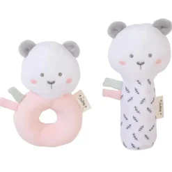 Kalencom Rattles & Teethers*- Sweet & Fun Rattle Ring + Squeaker (Set Of 2), Nude Pink