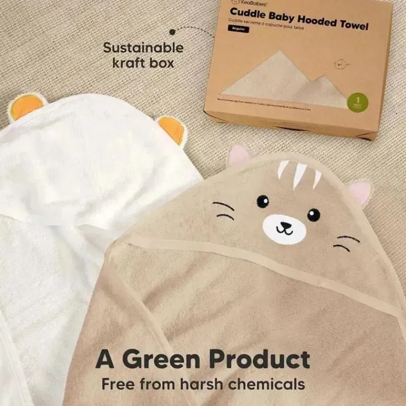 Keababies Baby Bath Towels*- Cuddle Baby Hooded Towel, Cat