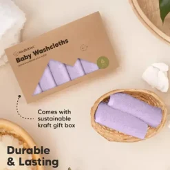 Keababies Baby Washcloths*- 6-Pack Baby Wash Cloths, Soft Lilac
