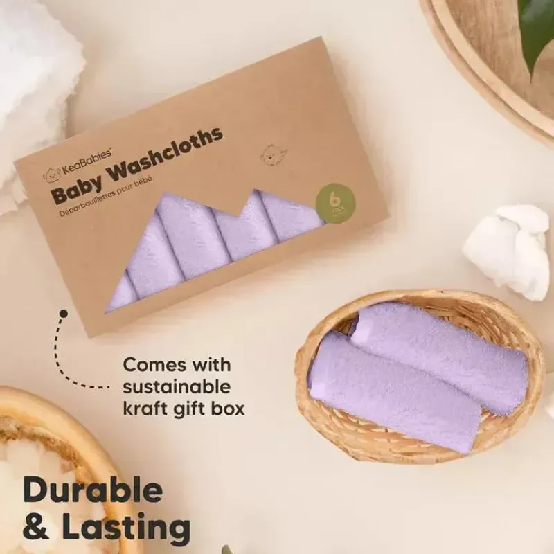 Keababies Baby Washcloths*- 6-Pack Baby Wash Cloths, Soft Lilac