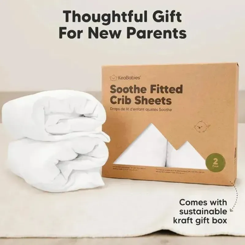 Keababies Crib & Bed Sheets*- 2-Pack Organic Cotton Fitted Crib Sheet,| Soft White