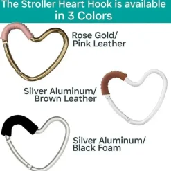 Kidco Stroller Adapters*- BUGGY HEART HOOK by BUGGYGEAR, Silver Aluminum/Brown Leather