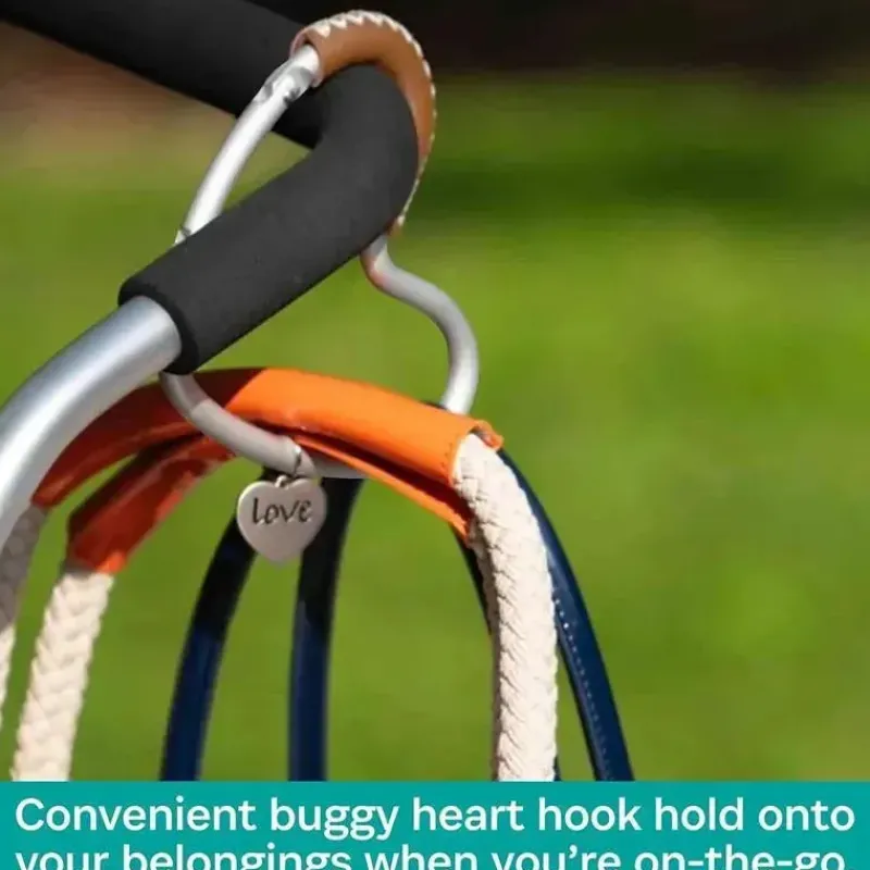 Kidco Stroller Adapters*- BUGGY HEART HOOK by BUGGYGEAR, Silver Aluminum/Brown Leather