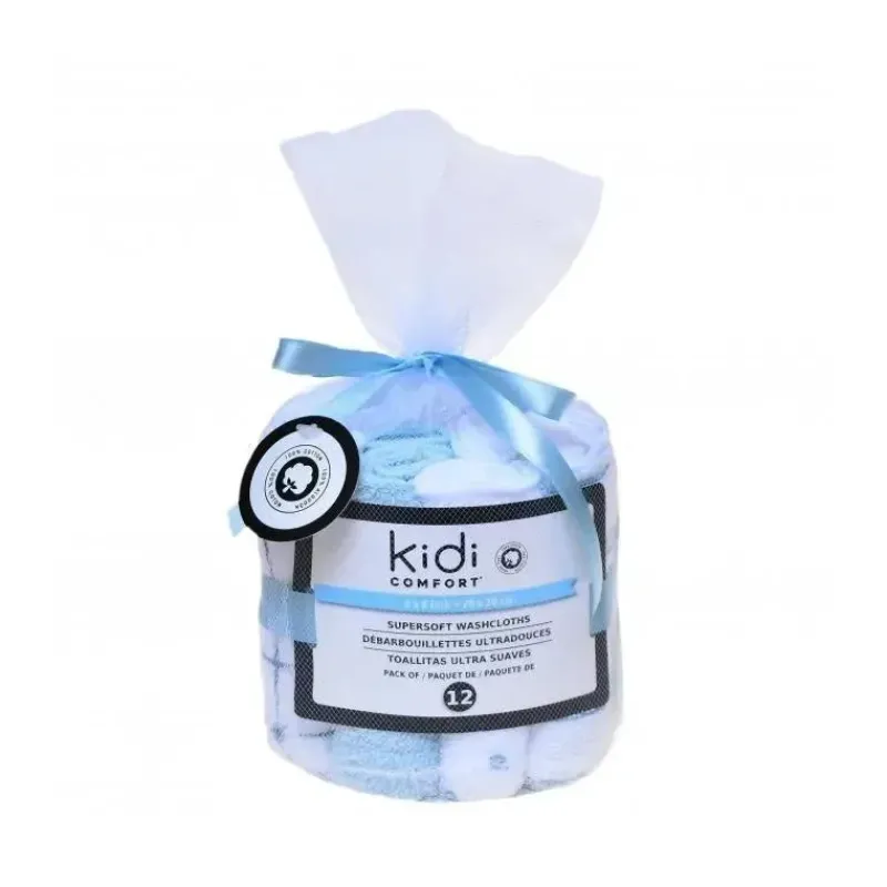 KidiComfort Baby Washcloths*12Pck Blue Cotton Baby Washcloths