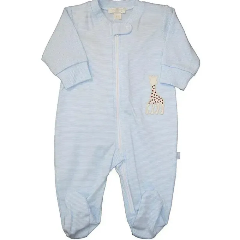 Kissy Kissy Baby One-Pieces*- Baby Boy Stripe Footie With Zipper Sophie La Girafe, Light Blue