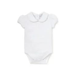 Kissy Kissy Baby Onesies & Bodysuits*- Baby Girl Basic Short Sleeve Bodysuit With Collar, White/Pink