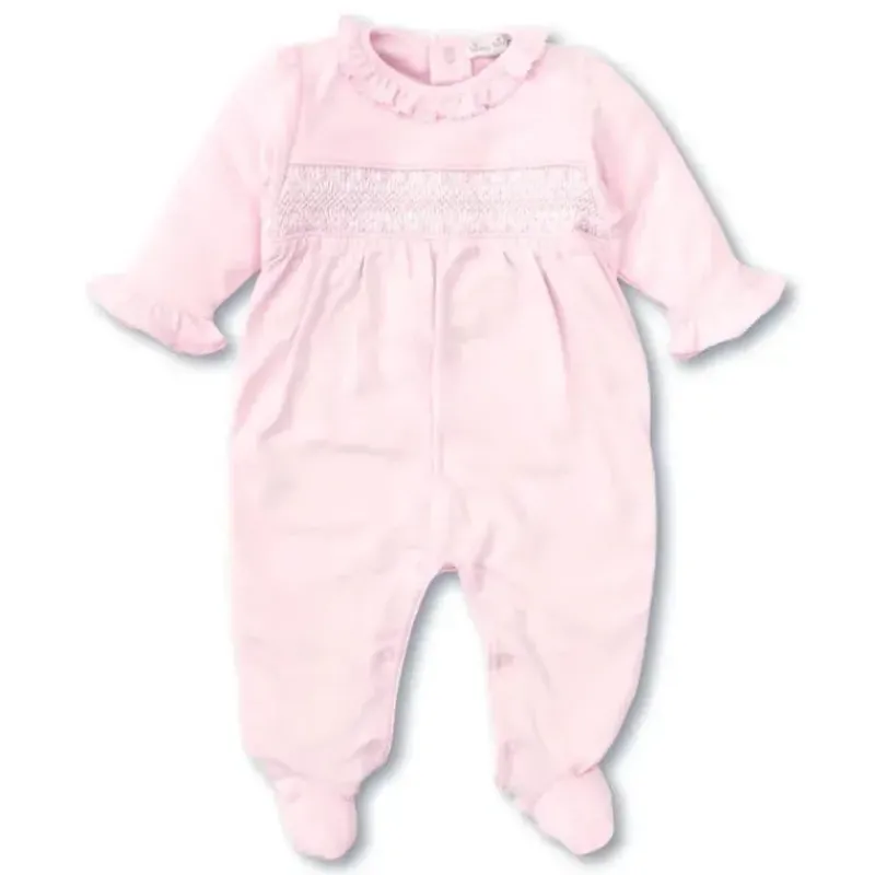 Kissy Kissy Baby Onesies & Bodysuits*- Baby Girl Footie With Hand Smocked, Charmed Pink