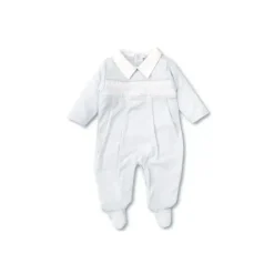 Kissy Kissy Baby One-Pieces*Footie W/ Hand Smocked CLB Charmed With Collar Light Blue
