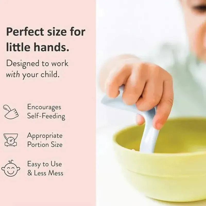 Kizingo Utensils & Accessories|Dishes, Utensils & Food Containers*- 2Pk Right-Handed Curved Baby Spoons for Baby-Led Weaning, Light Blue