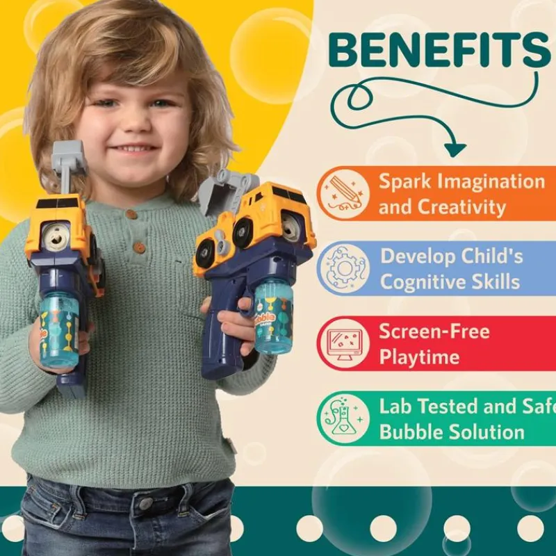 MacroBaby Water Toys*Klevly - Construction Bubble Gun (Includes 2 Guns And 4 Bubble Solutions)