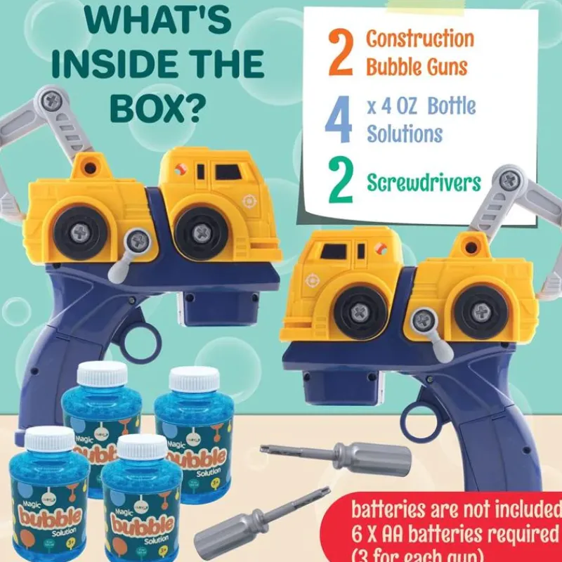MacroBaby Water Toys*Klevly - Construction Bubble Gun (Includes 2 Guns And 4 Bubble Solutions)