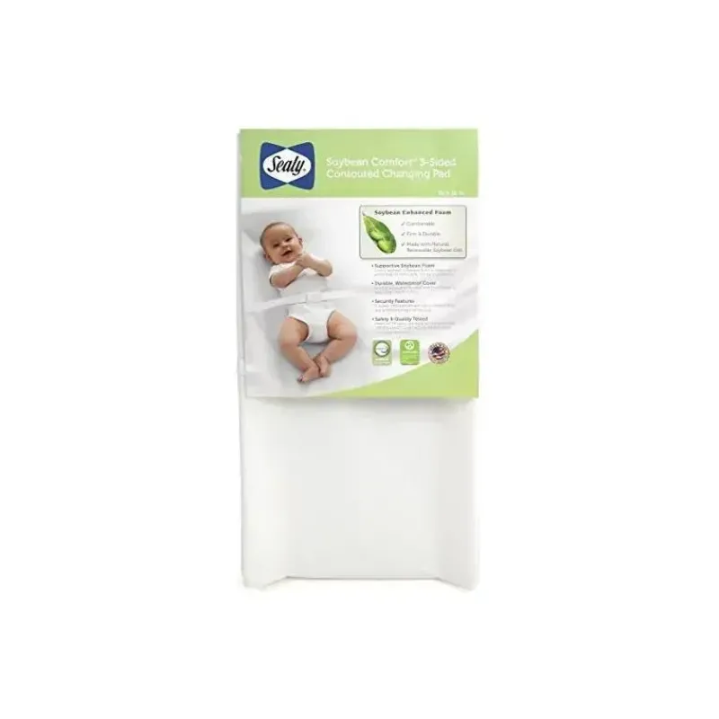 Sealy Crib & Bed Sheets*Kolcraft - Soybean Comfort 3-Sided Contour Diaper Changing Pad, White
