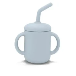 Kushies Baby Straw, Sippy & Training Cups|Dishes, Utensils & Food Containers*- SILISIPPY Unbreakable, Spill-Proof Silicone Cup with Straw, 4 oz, Blue