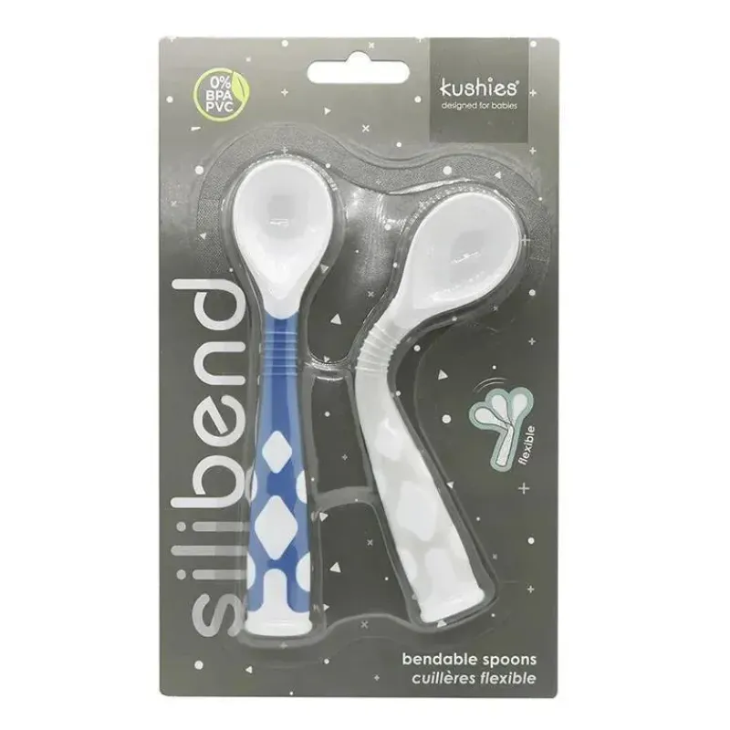 Kushies Baby Utensils & Accessories|Dishes, Utensils & Food Containers*Kushies Silibend Bendable Spoon 2-Pack (Blue/Grey)