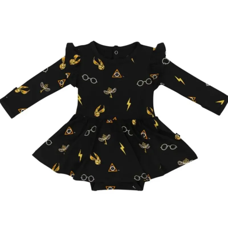 Kyte Baby Baby Onesies & Bodysuits*- Long Sleeve Twirl Bodysuit Dress Midnight Icon Harry Potter