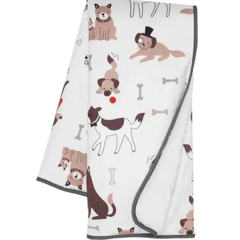 Lambs u0026 Ivy Blankets & Quilts*Lambs & Ivy - Bow Wow Dog/Puppy White Minky/Sherpa Fleece Soft Baby Blanket