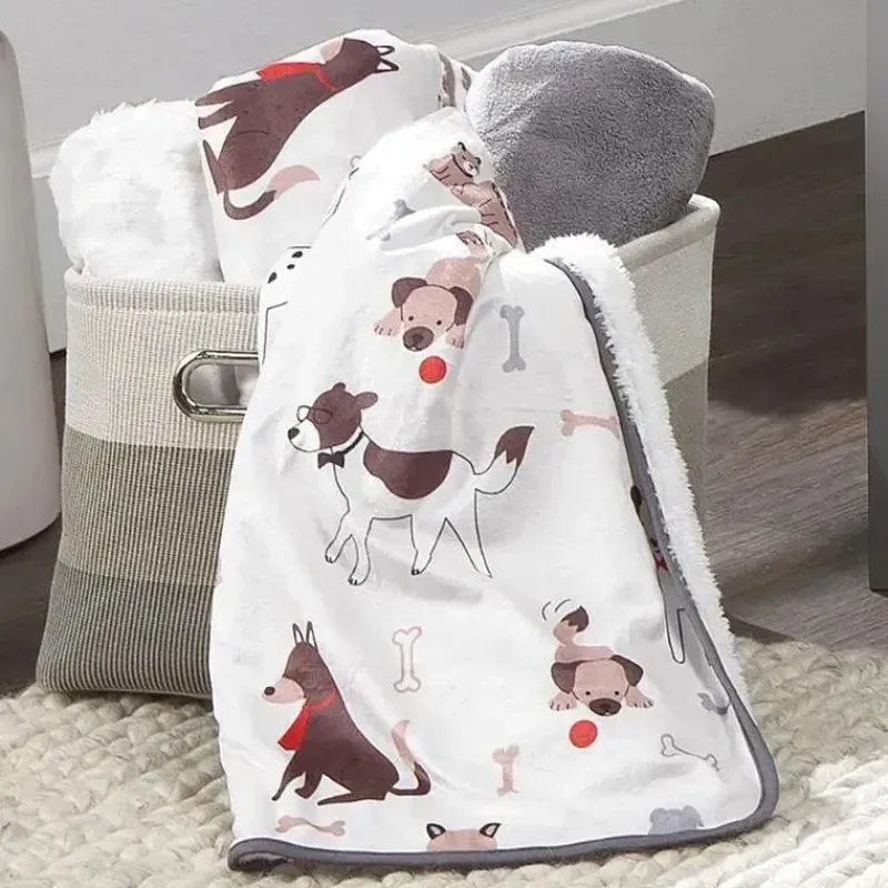 Lambs u0026 Ivy Blankets & Quilts*Lambs & Ivy - Bow Wow Dog/Puppy White Minky/Sherpa Fleece Soft Baby Blanket