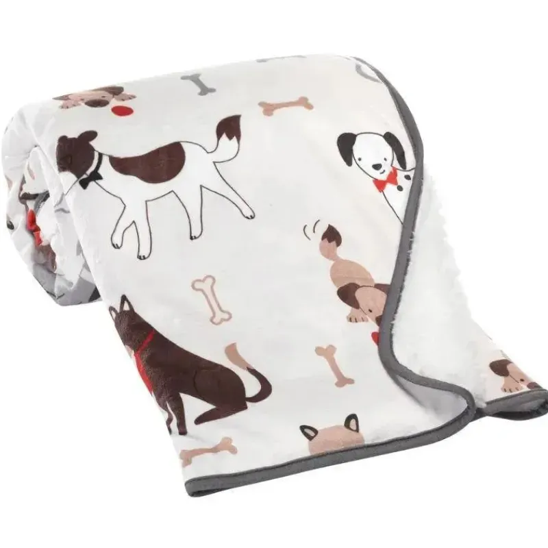Lambs u0026 Ivy Blankets & Quilts*Lambs & Ivy - Bow Wow Dog/Puppy White Minky/Sherpa Fleece Soft Baby Blanket