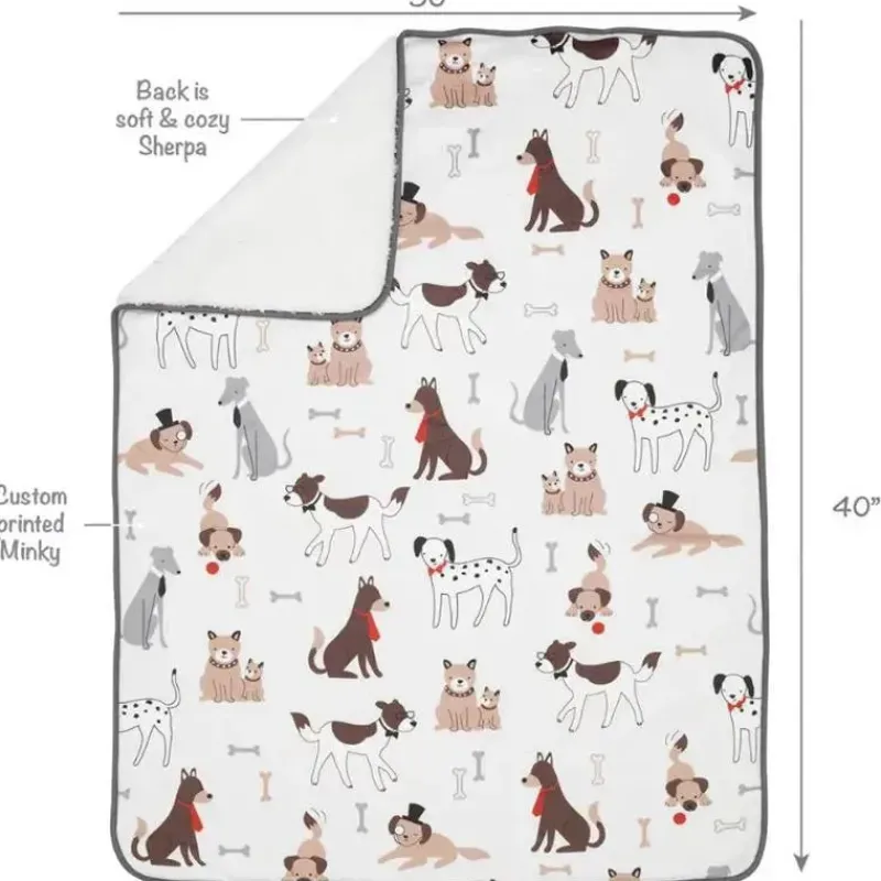 Lambs u0026 Ivy Blankets & Quilts*Lambs & Ivy - Bow Wow Dog/Puppy White Minky/Sherpa Fleece Soft Baby Blanket