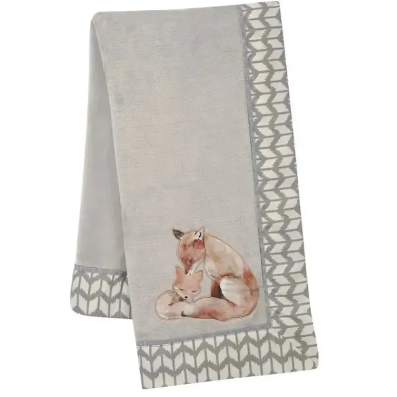 Lambs u0026 Ivy Blankets & Quilts*Lambs & Ivy - Painted Forest Fox Coral Fleece Baby Blanket, Gray