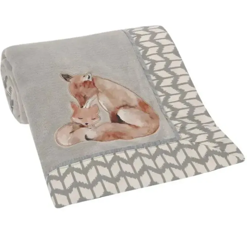 Lambs u0026 Ivy Blankets & Quilts*Lambs & Ivy - Painted Forest Fox Coral Fleece Baby Blanket, Gray