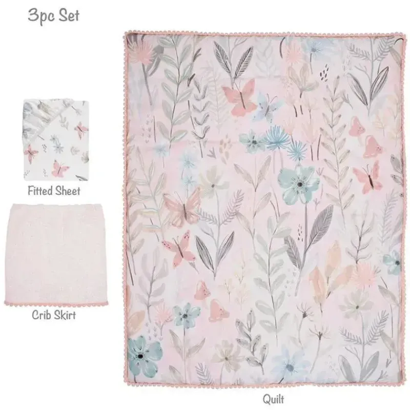 Lambs u0026 Ivy Crib & Bed Sheets*Lambs & Ivy - 3Pk Baby Blooms Pink Floral/Butterfly Baby Crib Bedding Set