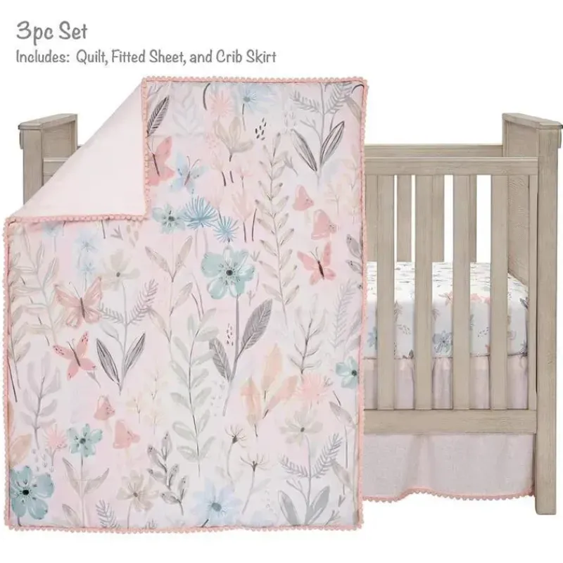Lambs u0026 Ivy Crib & Bed Sheets*Lambs & Ivy - 3Pk Baby Blooms Pink Floral/Butterfly Baby Crib Bedding Set