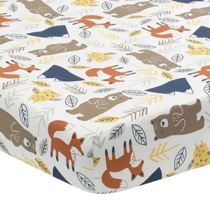 Lambs u0026 Ivy Crib & Bed Sheets*Lambs & Ivy - Sierra Sky Woodland Bear/Fox 100% Cotton Baby Fitted Crib Sheet
